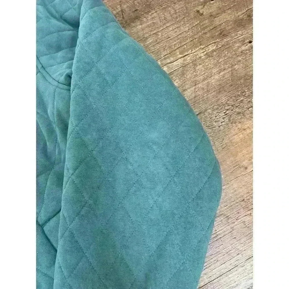 Athleta Retroplush Bomber Jacket Full Zip Women's L Tall Teal Quilted Cotton - Picture 6 of 12